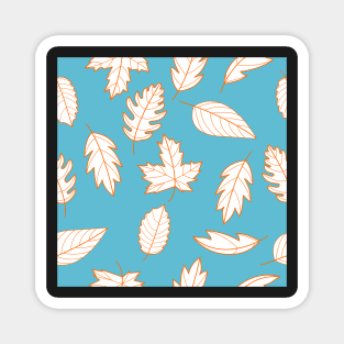 Leaves Pattern - White and Orange on Teal Magnet