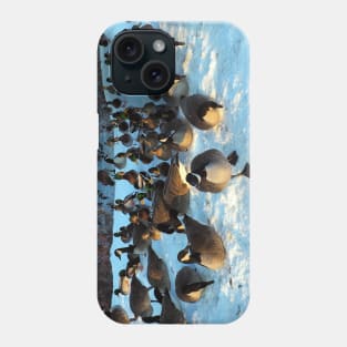 Mallard Duck and Canada Goose Flock In The Snow Phone Case