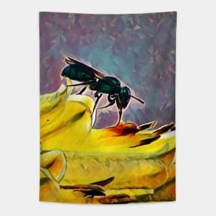 Metallic green bee and aloe vera flower Tapestry