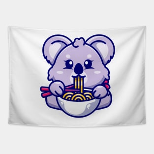 Cute koala eating ramen with chopstick cartoon Tapestry