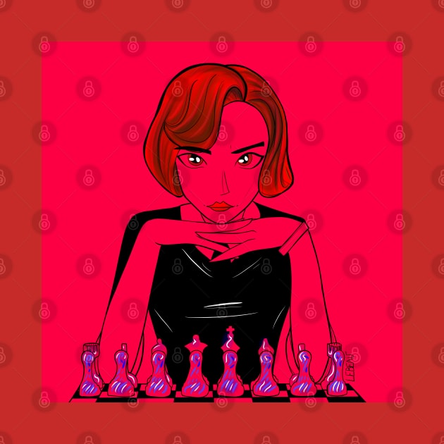 Beth the queen’s gambit in chessmaster in red room by jorge_lebeau