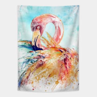 Flamingo Grooming Its Feathers Tapestry