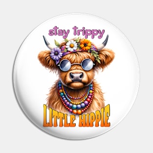 Cute Highland Cow Groovy Design Pin