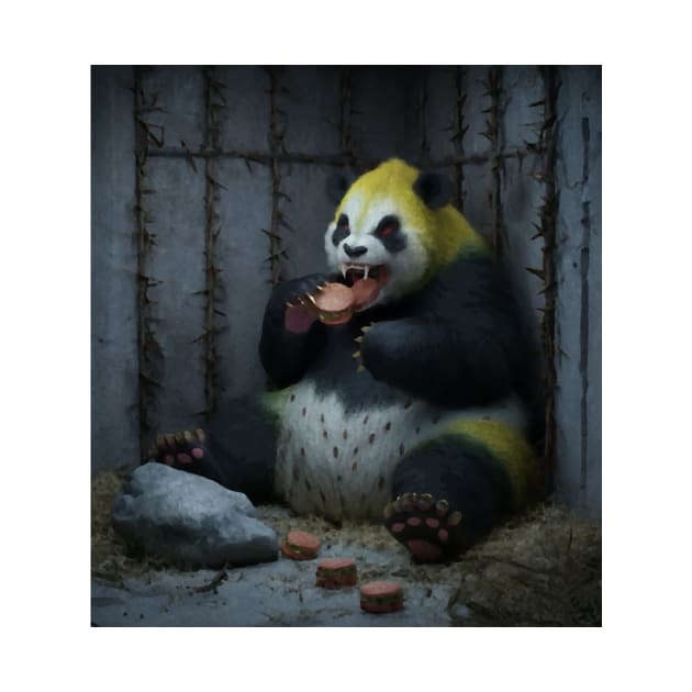 AI generated scary panda eating burgers by Catbrat