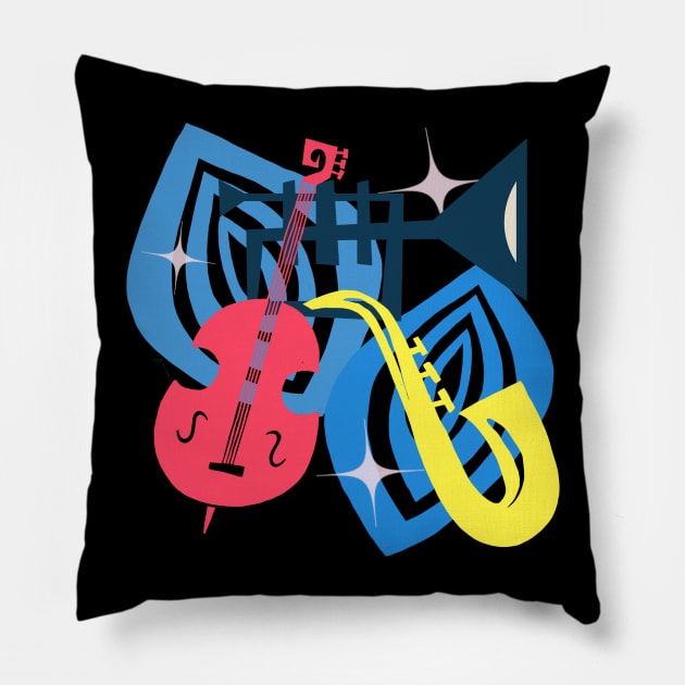 Jazz Composition With Bass And Trumpet Pillow by LittleBunnySunshine