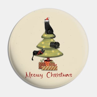 Merry Christmas - Black cats with Santa hat. Pin