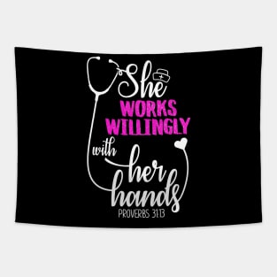 She Works Willingly With Her Hands Proverbs 31:13 Tapestry