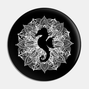 White Mandala Circle Seahorse Pin