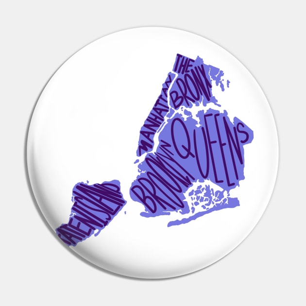 Purple New York City Borough Map Pin by GrellenDraws