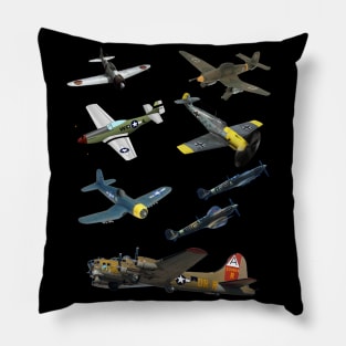 WW2 Warbirds P51 Mustang Spitfire Messerschmitt B-17 Pillow