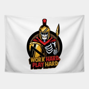 Work hard play hard roman skull Tapestry