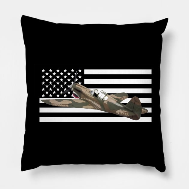 USAAF P-40 Warhawk WW2 WWII Fighter Plane Pillow by Dirty Custard Designs 