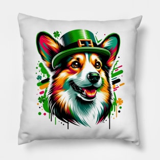 Cardigan Welsh Corgi in Saint Patrick's Day Festivity Pillow