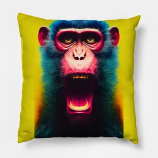 Crazy monkey on yellow background. Pillow