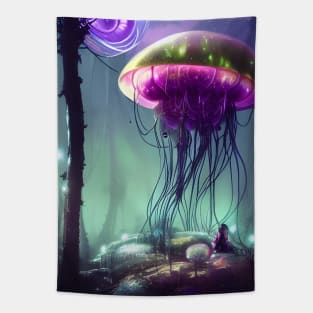 Purple Jellyfish in the Forest Tapestry