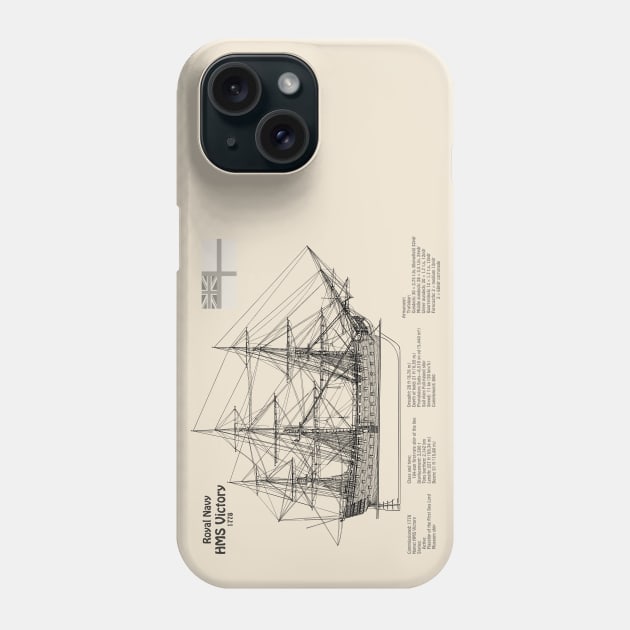 HMS Victory ship plans. Lord Nelson ship - SDpng Phone Case by SPJE Illustration Photography