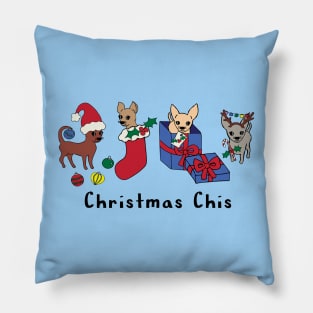 Blue Christmas Chis - smooth coat chihuahuas - Chihuahua Christmas Tee Pillow