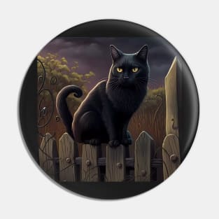 Black Cat on fence sticker Pin