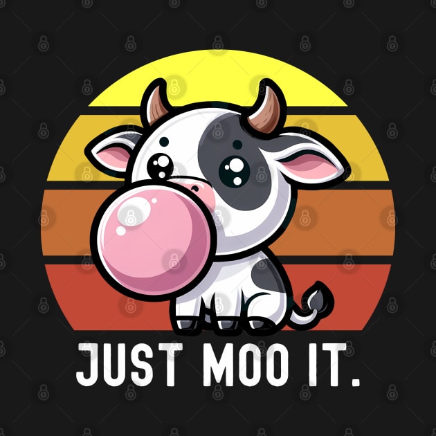 Cute Cow Gum Bubble Saying "Just Moo It." Funny Animal by Infinitee Shirts