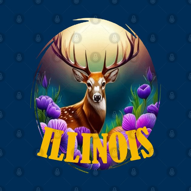 White-tailed Illinois Deer With Violets by taiche