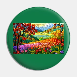 Stained Glass Colorful Mountain Flowers Pin