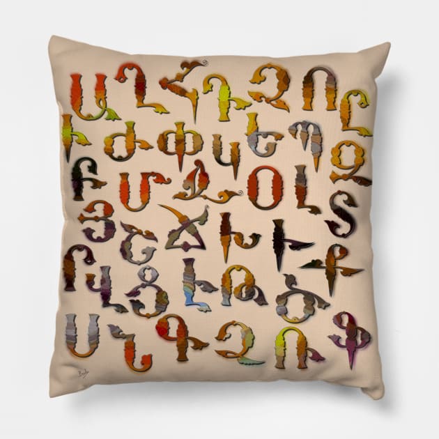 Armenian Fancy Alphabet V2 Pillow by Peter Awax