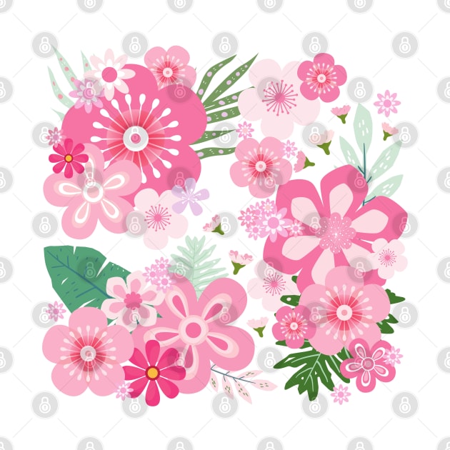 Pink Floral Paradise_Orange Background by leBoosh-Designs