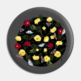 Peonies & Butterflies - black Pin