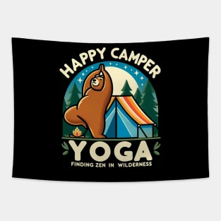 Happpy Camper Yoga | Yoga Finding zen in wilderness | funny bear doing yoga in camping Tapestry