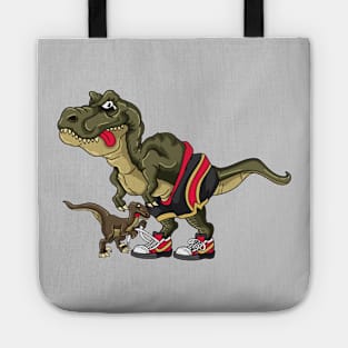 Funny Trex Trying to Tie Laces Velociraptor Tote