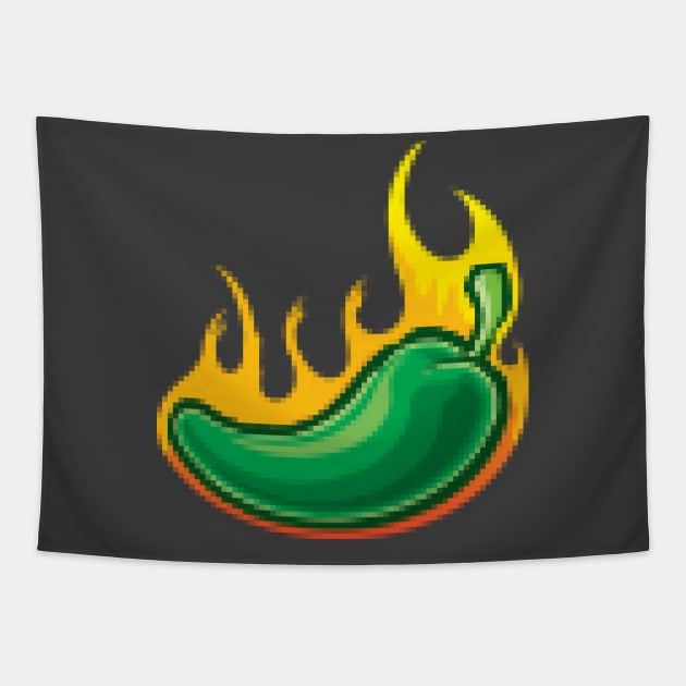 Jalapeno Pepper of Flaming Pixels for Hot Mexican Food Lover Tapestry by PerttyShirty