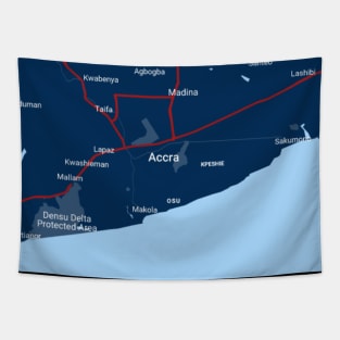 Accra blue map Tapestry