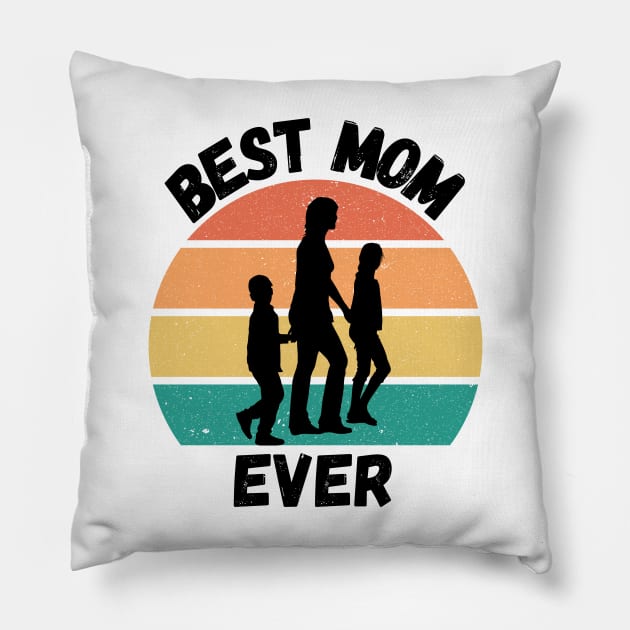 Best Mom Ever. Retro Sunset Design for Moms. Pillow by That Cheeky Tee