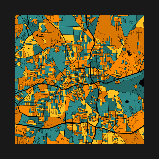 Winston-Salem Map Pattern in Orange & Teal by PatternMaps