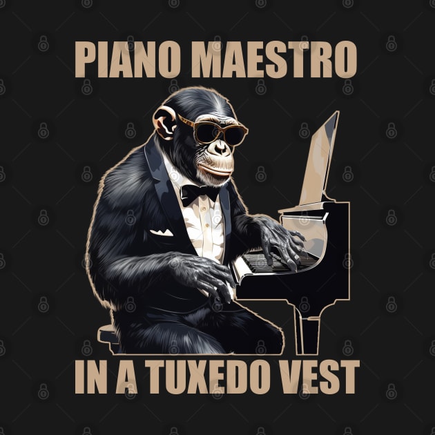 Chimpanzee Chimp Piano Maestro In A Tuxedo Vest Funny by Merchweaver