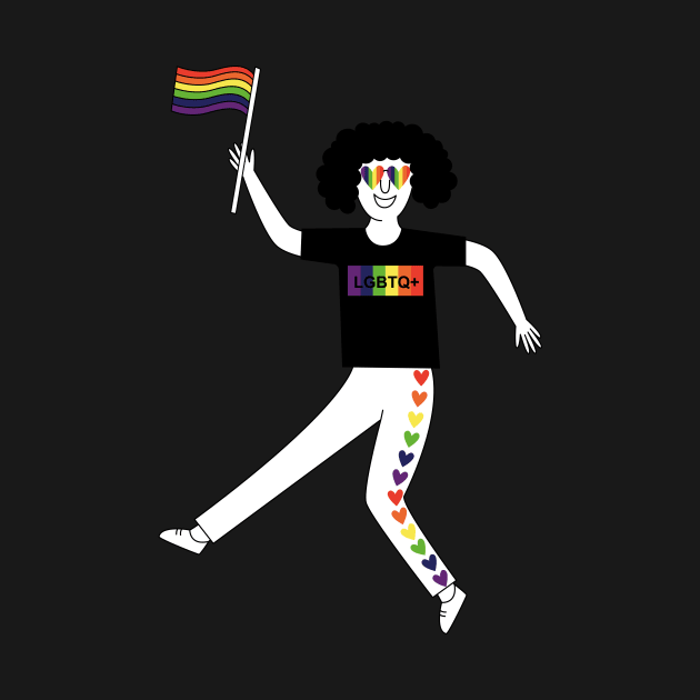 Happy man with rainbow flag celebrate Pride Parade by Savvalinka