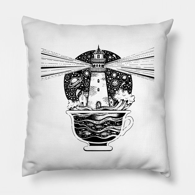 lighthouse coffee cup Pillow by Mako Design 