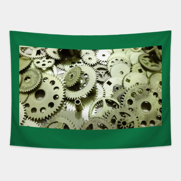 metal, security, technology, abstract,  mechanical, gold, connect, gears, photo, mechanism Tapestry by grafinya