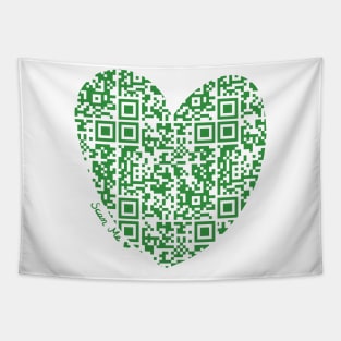 Green Rick Astley Rickroll QR Code Heart Art Tapestry