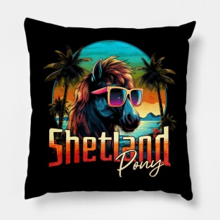 Retro Wave Shetland Pony Horse Vibes Palm Design Pillow