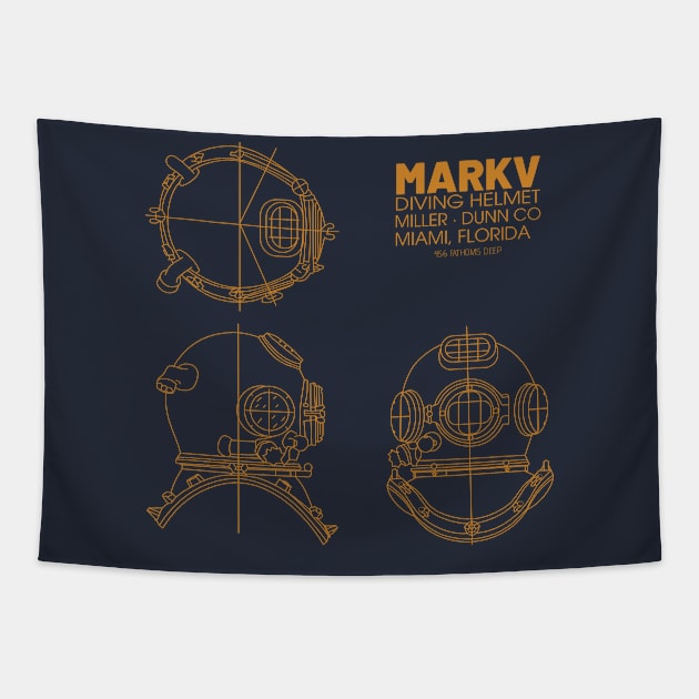 Thousand Fathoms: Mark V Diving Helmet Blueprint Schematic Tapestry by fatbastardshirts