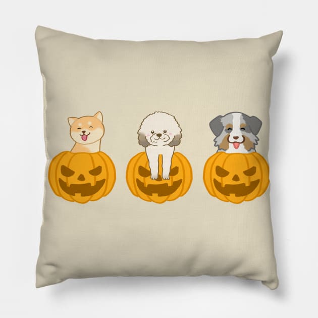 Halloween pumpkin dogs Pillow by ballooonfish