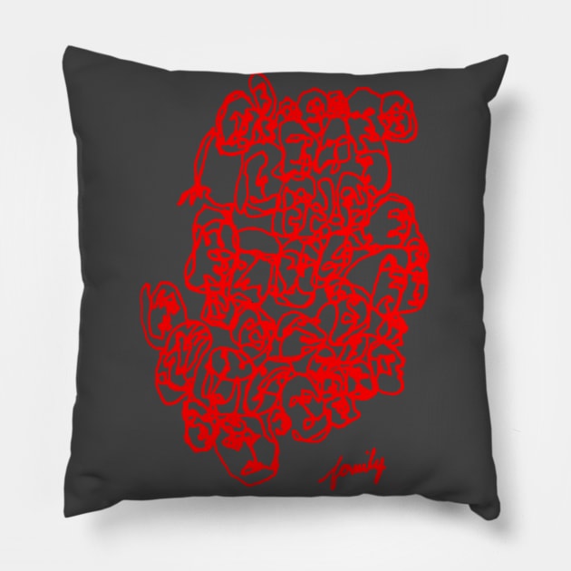 Family Line Drawing Art Red Print Pillow by terrybain