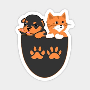 cute cat and dog in pocket Magnet