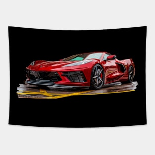 Red Mist C8 Corvette Supercar Racecar Muscle Car Torch Red Corvette C8 Tapestry