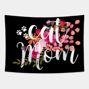 Cat mom floral design, watercolor flowers cat mom Tapestry