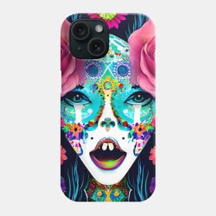 Day of the Dead Inspired Painted Woman Face with Flowers Phone Case