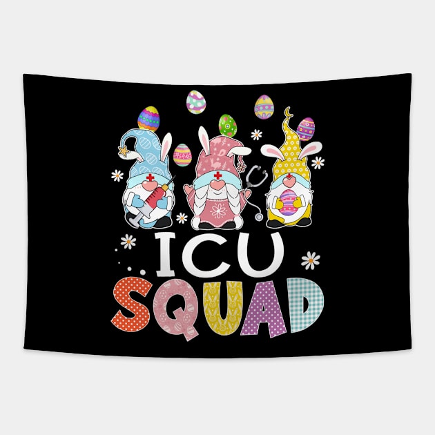 ICU Squad Bunny Gnome Rabbit Eggs Hunting Nurse Easter Day Tapestry by Kens Shop