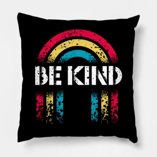 Be Kind Vintage Rainbow Peace Hippie Retro Distressed worn out design Pillow