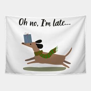 I'm late dog graphic Tapestry